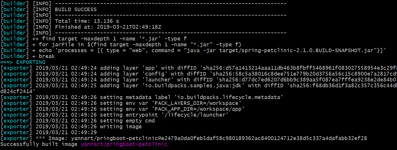 "PetClinic Buildpack export"